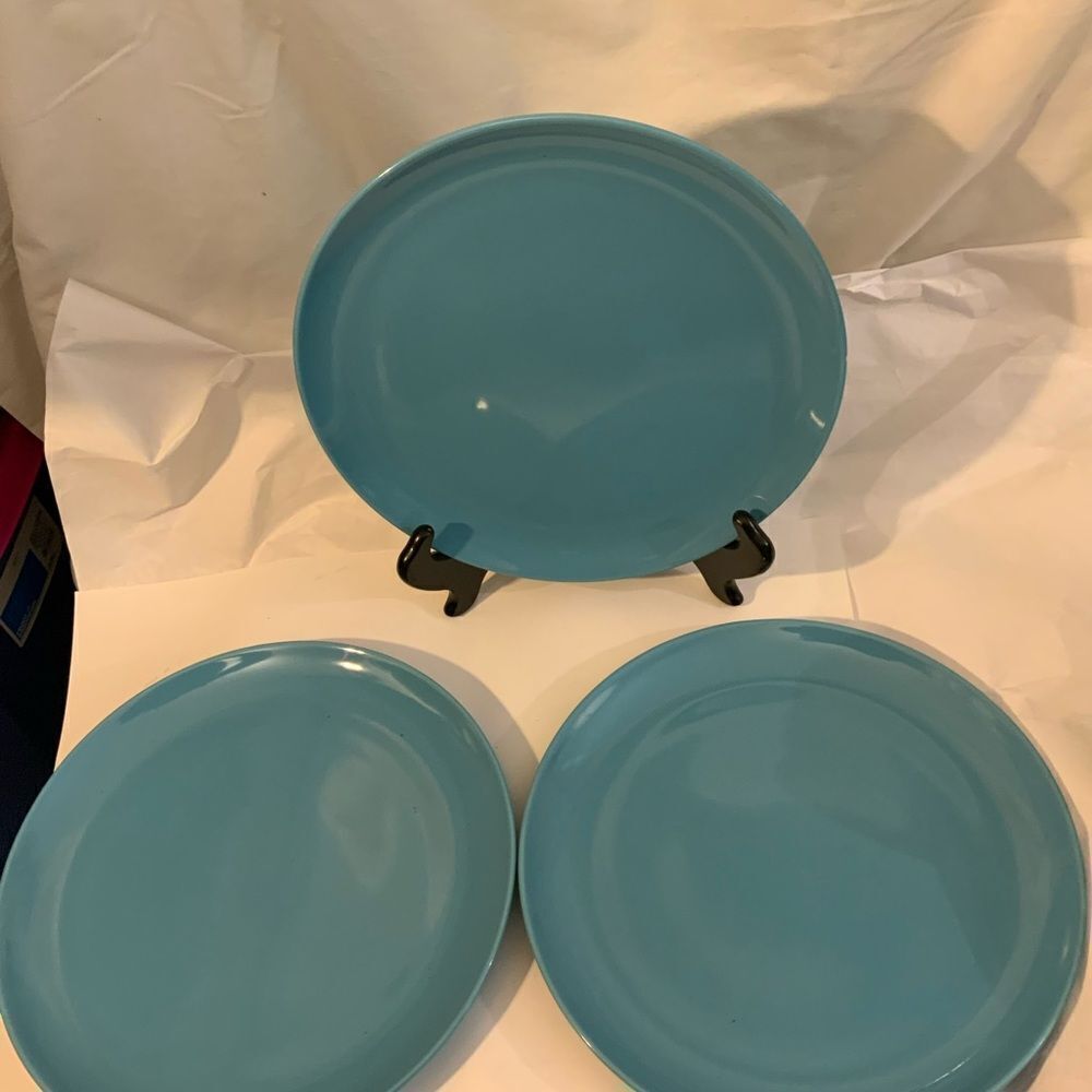 Lot of 3 IKEA FARGRIK Aqua Turquoise Blue 10.75” Dinner Plates Thailand #15199